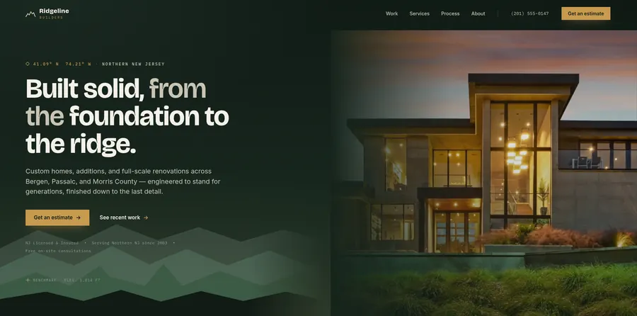 General contractor website screenshot