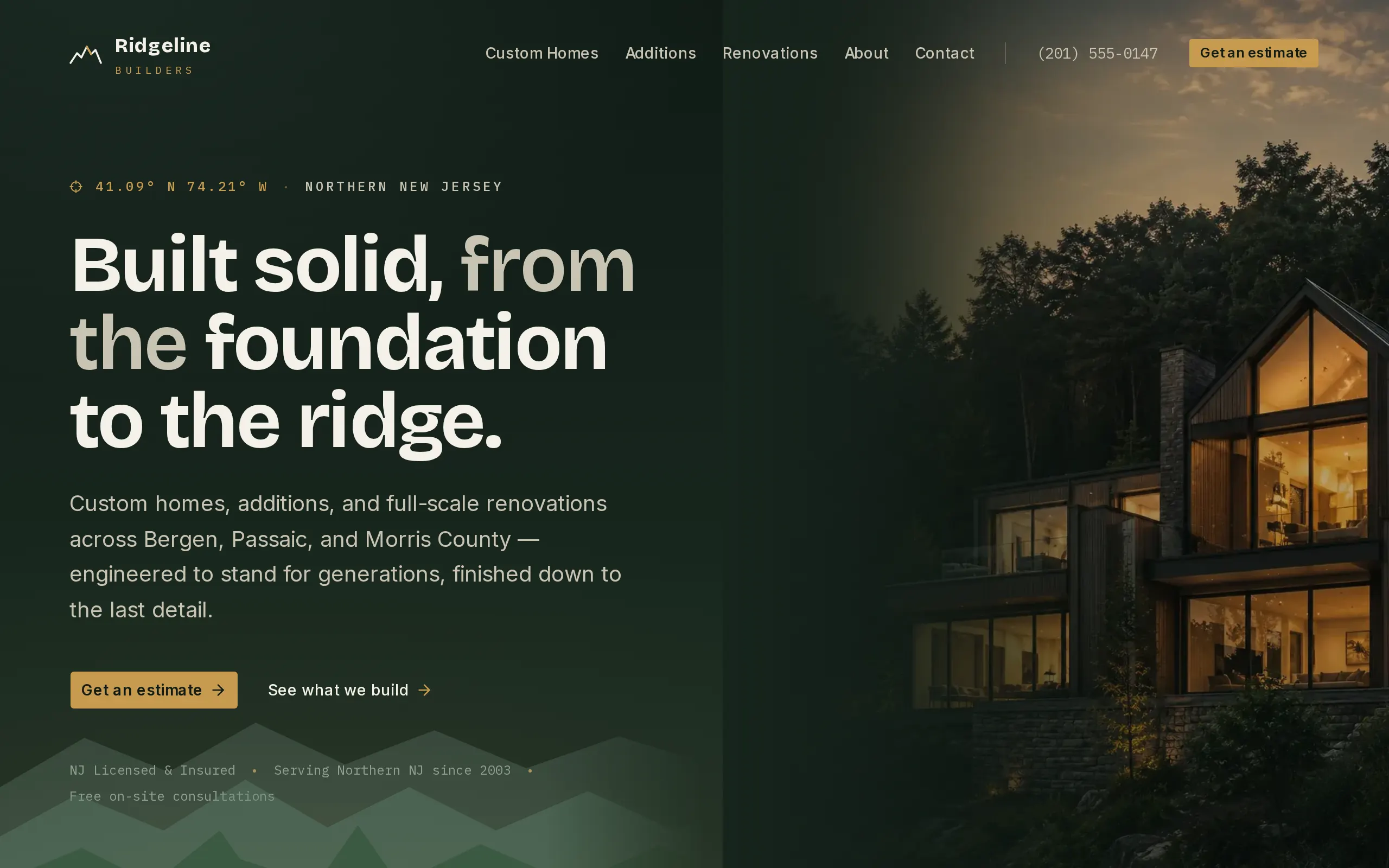 Homepage of a general contractor website built by Pak Tech Solutions