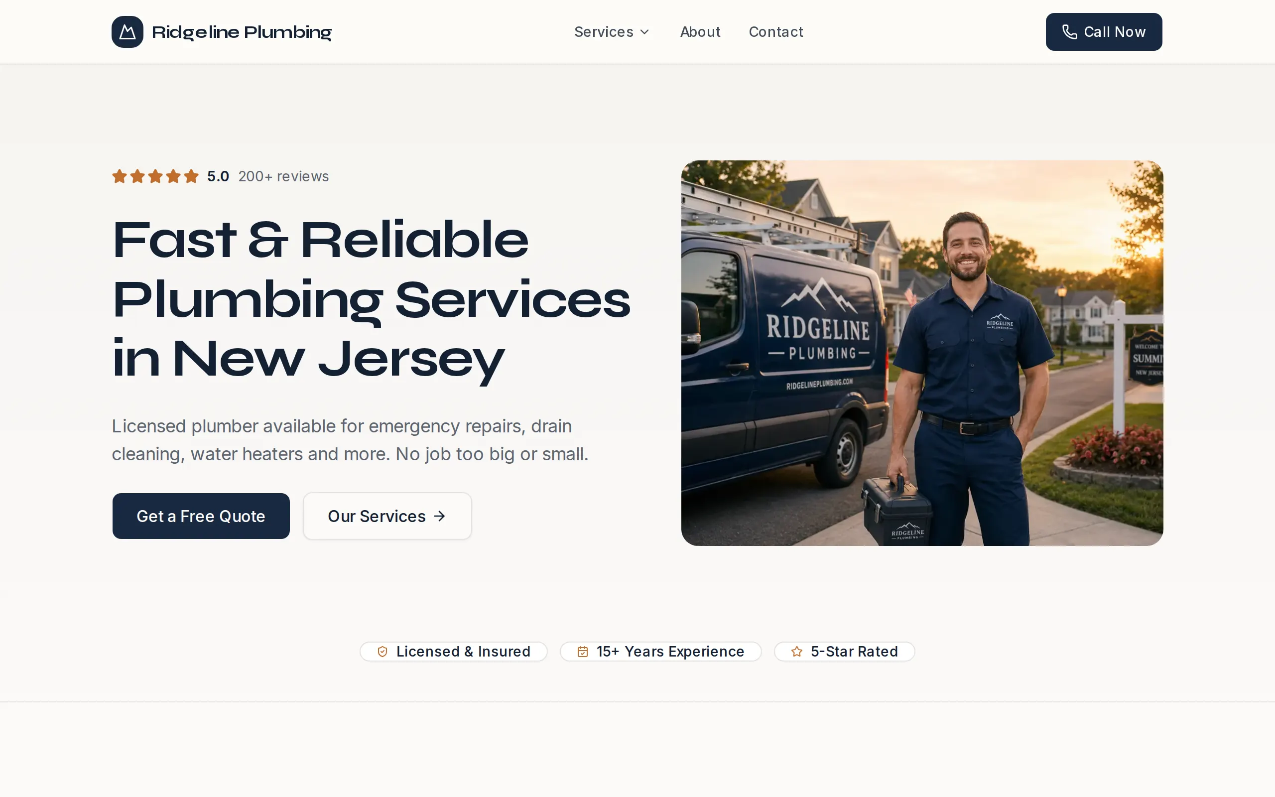 Homepage of a plumbing website built by Pak Tech Solutions